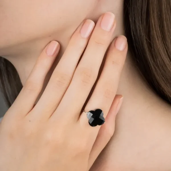 Morganne Bello Bague-BAGUE OR BLANC TREFLE ONYX
