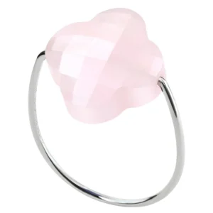 Morganne Bello Bague-BAGUE OR BLANC TREFLE QUARTZ ROSE POUDRE