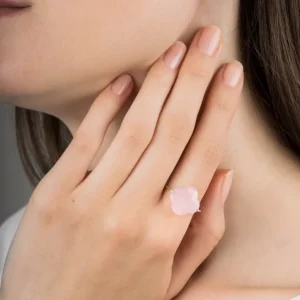 Morganne Bello Bague-BAGUE OR BLANC TREFLE QUARTZ ROSE POUDRE