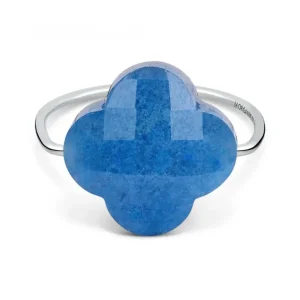 Morganne Bello Bague-BAGUE OR BLANC TRÈFLE QUARTZ BLEU