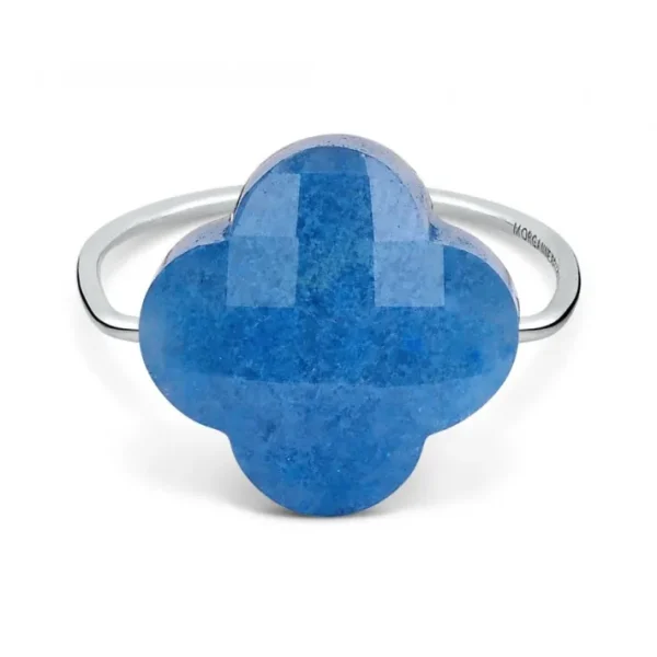 Morganne Bello Bague-BAGUE OR BLANC TRÈFLE QUARTZ BLEU