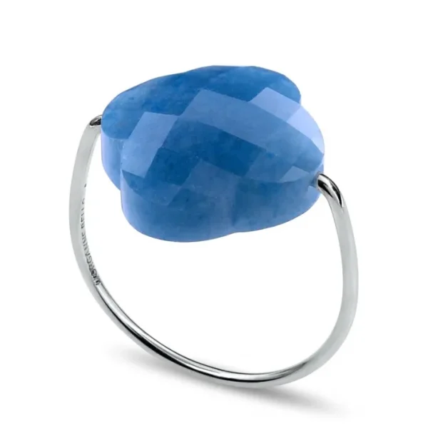 Morganne Bello Bague-BAGUE OR BLANC TRÈFLE QUARTZ BLEU