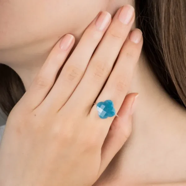 Morganne Bello Bague-BAGUE OR BLANC TRÈFLE QUARTZ BLEU