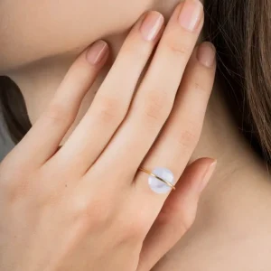 Morganne Bello Bague-BAGUE OR JAUNE AGATE BLEUE DENTELLE