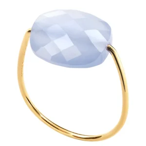 Morganne Bello Bague-BAGUE OR JAUNE COUSSIN AGATE BLEUE DENTELLE
