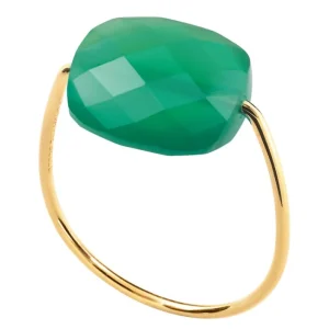 Morganne Bello Bague-BAGUE OR JAUNE COUSSIN AGATE VERTE
