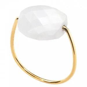 Morganne Bello Bague-BAGUE OR JAUNE COUSSIN AGATE BLANCHE