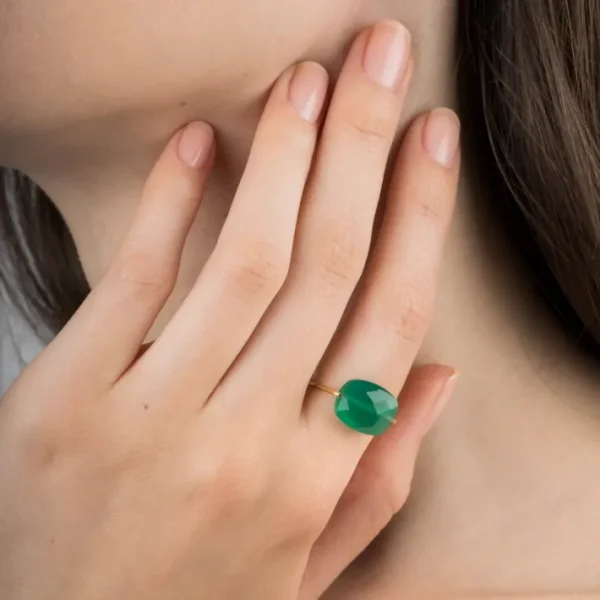 Morganne Bello Bague-BAGUE OR JAUNE COUSSIN AGATE VERTE