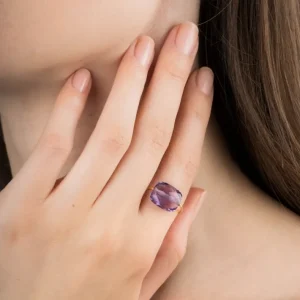 Morganne Bello Bague-BAGUE OR JAUNE COUSSIN AMETHYSTE