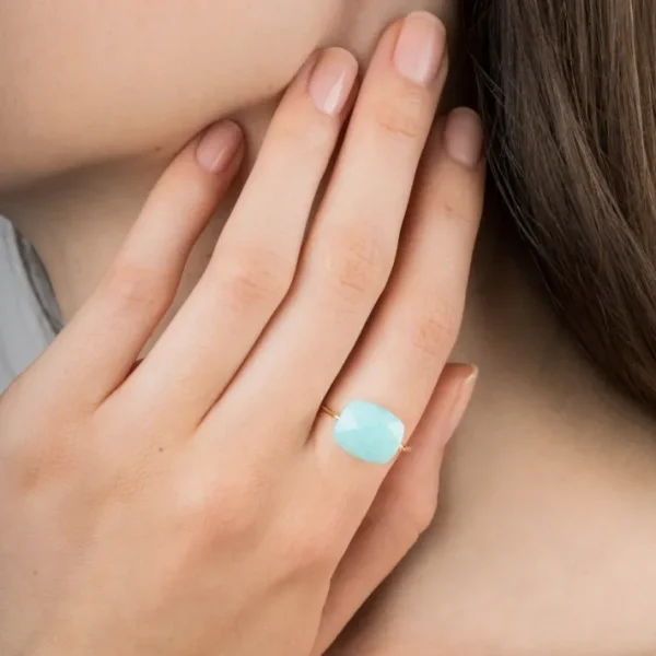Morganne Bello Bague-BAGUE OR JAUNE COUSSIN AMAZONITE