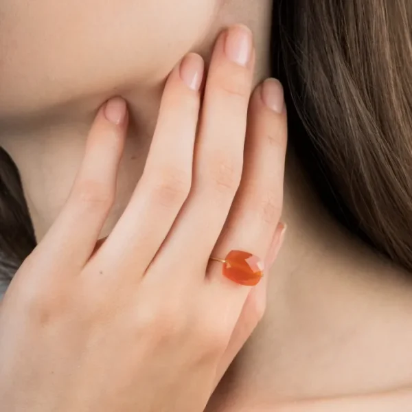 Morganne Bello Bague-BAGUE OR JAUNE COUSSIN CORNALINE