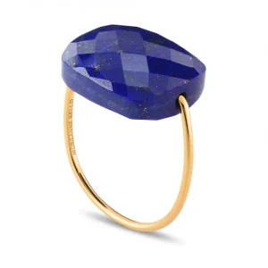 Morganne Bello Bague-BAGUE OR JAUNE COUSSIN OVERSIZE LAPIS LAZULI