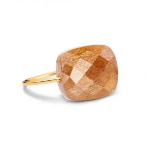 Morganne Bello Bague-BAGUE OR JAUNE COUSSIN OVERSIZE PIERRE DE SOLEIL