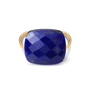 Morganne Bello Bague-BAGUE OR JAUNE COUSSIN OVERSIZE LAPIS LAZULI