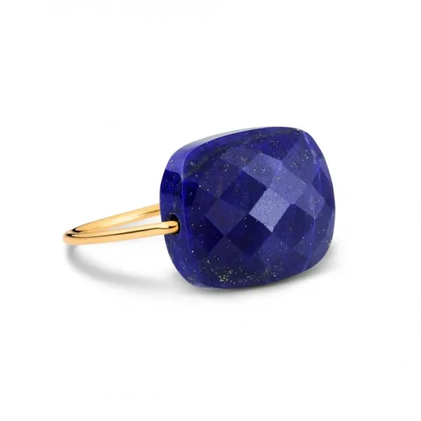 Morganne Bello Bague-BAGUE OR JAUNE COUSSIN OVERSIZE LAPIS LAZULI