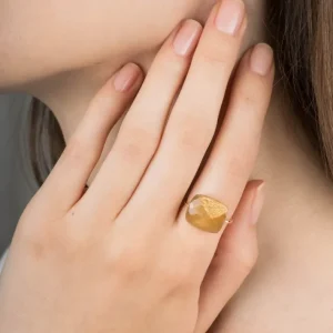 Morganne Bello Bague-BAGUE OR JAUNE COUSSIN OVERSIZE PIERRE DE SOLEIL
