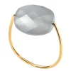 Morganne Bello Bague-BAGUE OR JAUNE COUSSIN PIERRE DE LUNE GRISE