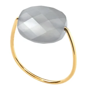 Morganne Bello Bague-BAGUE OR JAUNE COUSSIN PIERRE DE LUNE GRISE
