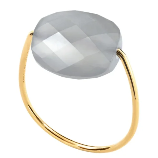 Morganne Bello Bague-BAGUE OR JAUNE COUSSIN PIERRE DE LUNE GRISE