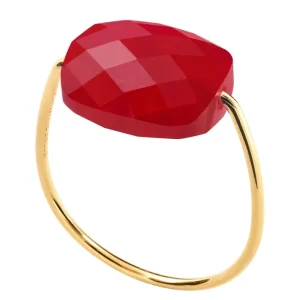 Morganne Bello Bague-BAGUE OR JAUNE COUSSIN QUARTZ ROUGE