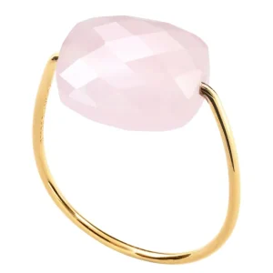 Morganne Bello Bague-BAGUE OR JAUNE COUSSIN QUARTZ ROSE POUDRE