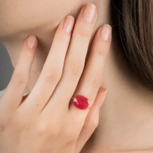 Morganne Bello Bague-BAGUE OR JAUNE COUSSIN QUARTZ ROUGE