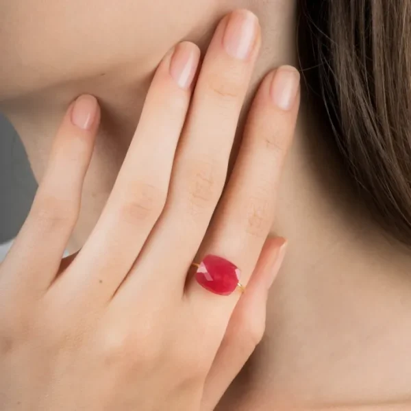 Morganne Bello Bague-BAGUE OR JAUNE COUSSIN QUARTZ ROUGE