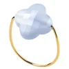 Morganne Bello Bague-BAGUE OR JAUNE TREFLE AGATE BLEUE DENTELLE