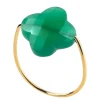 Morganne Bello Bague-BAGUE OR JAUNE TREFLE AGATE VERTE