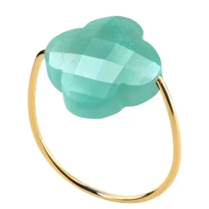Morganne Bello Bague-BAGUE OR JAUNE TREFLE AMAZONITE