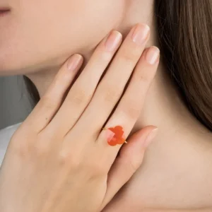Morganne Bello Bague-BAGUE OR JAUNE TREFLE CORNALINE