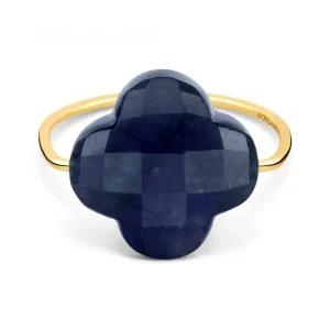 Morganne Bello Bague-BAGUE OR JAUNE TREFLE LABRADORITE NOIRE