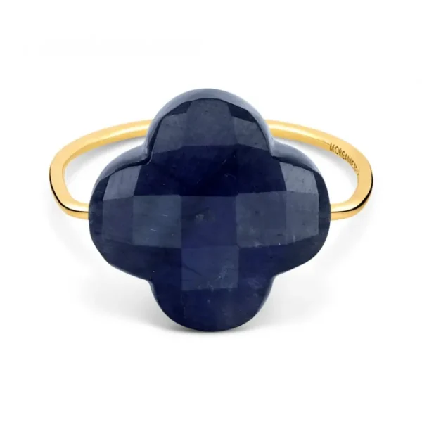 Morganne Bello Bague-BAGUE OR JAUNE TREFLE LABRADORITE NOIRE