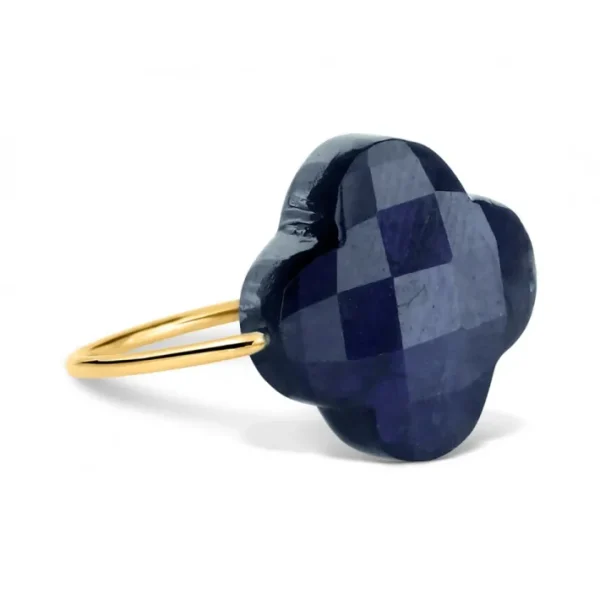 Morganne Bello Bague-BAGUE OR JAUNE TREFLE LABRADORITE NOIRE