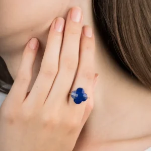 Morganne Bello Bague-BAGUE OR JAUNE TREFLE LAPIS LAZULI