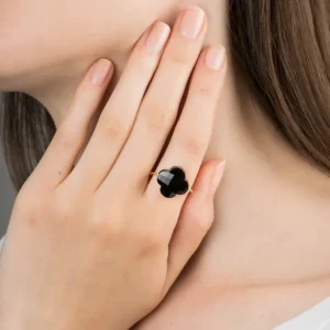 Morganne Bello Bague-BAGUE OR JAUNE TREFLE ONYX