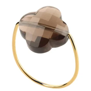 Morganne Bello Bague-BAGUE OR JAUNE TREFLE QUARTZ FUMÉ
