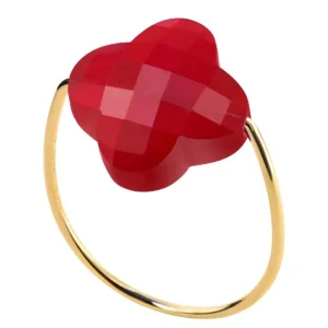 Morganne Bello Bague-BAGUE OR JAUNE TREFLE QUARTZ ROUGE