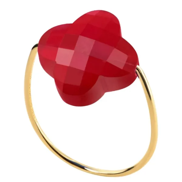 Morganne Bello Bague-BAGUE OR JAUNE TREFLE QUARTZ ROUGE