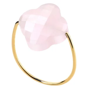 Morganne Bello Bague-BAGUE OR JAUNE TREFLE QUARTZ ROSE POUDRE