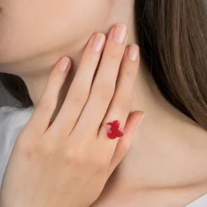 Morganne Bello Bague-BAGUE OR JAUNE TREFLE QUARTZ ROUGE