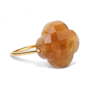 Morganne Bello Bague-BAGUE OR JAUNE TRÈFLE PIERRE DE SOLEIL DORÉ