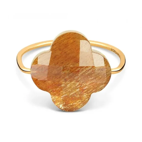 Morganne Bello Bague-BAGUE OR JAUNE TRÈFLE PIERRE DE SOLEIL DORÉ