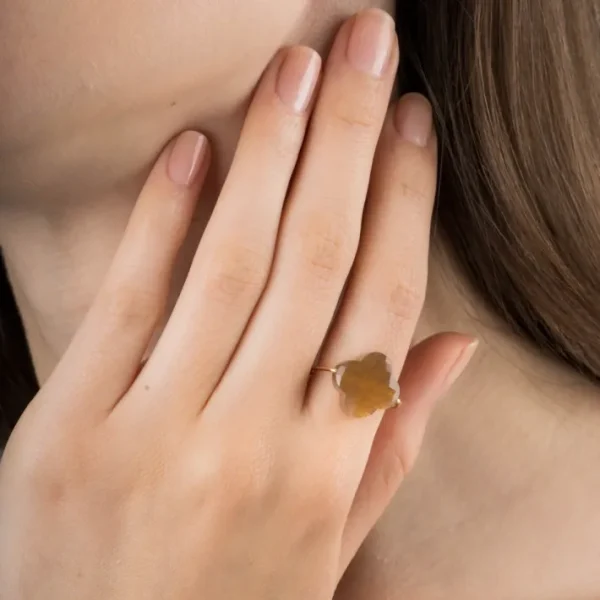 Morganne Bello Bague-BAGUE OR JAUNE TRÈFLE PIERRE DE SOLEIL DORÉ