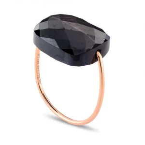 Morganne Bello Bague-BAGUE OR ROSE COUSSIN OVERSIZE PIERRE DE LUNE HYPERSTENE