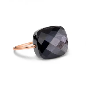 Morganne Bello Bague-BAGUE OR ROSE COUSSIN OVERSIZE PIERRE DE LUNE HYPERSTENE