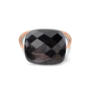 Morganne Bello Bague-BAGUE OR ROSE COUSSIN OVERSIZE PIERRE DE LUNE HYPERSTENE
