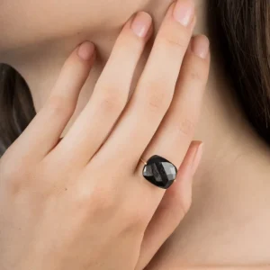 Morganne Bello Bague-BAGUE OR ROSE COUSSIN OVERSIZE PIERRE DE LUNE HYPERSTENE