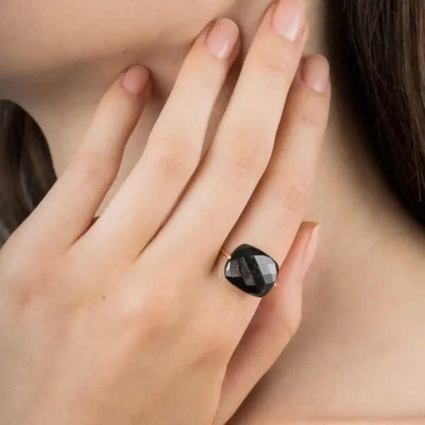 Morganne Bello Bague-BAGUE OR ROSE COUSSIN OVERSIZE PIERRE DE LUNE HYPERSTENE