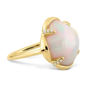 Morganne Bello Bague-BAGUE SONGE OPALE ETHIOPIENNE + DIAMANTS OR JAUNE